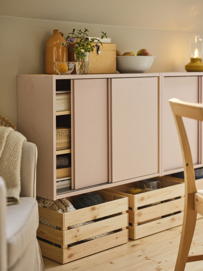 IVAR Cabinet with sliding doors, pine, indoor